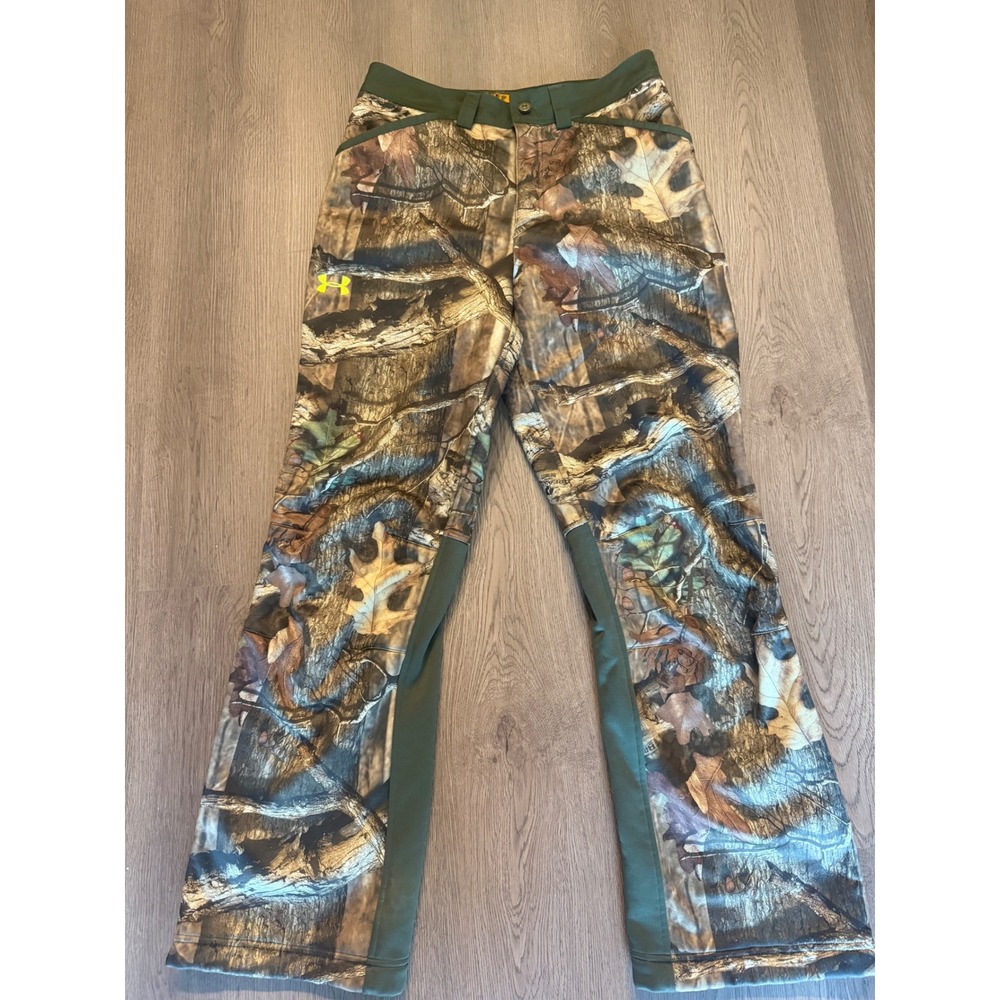 Under Armour Mens Camo Fleece Lined Hunting Pants Green Brown Size 32